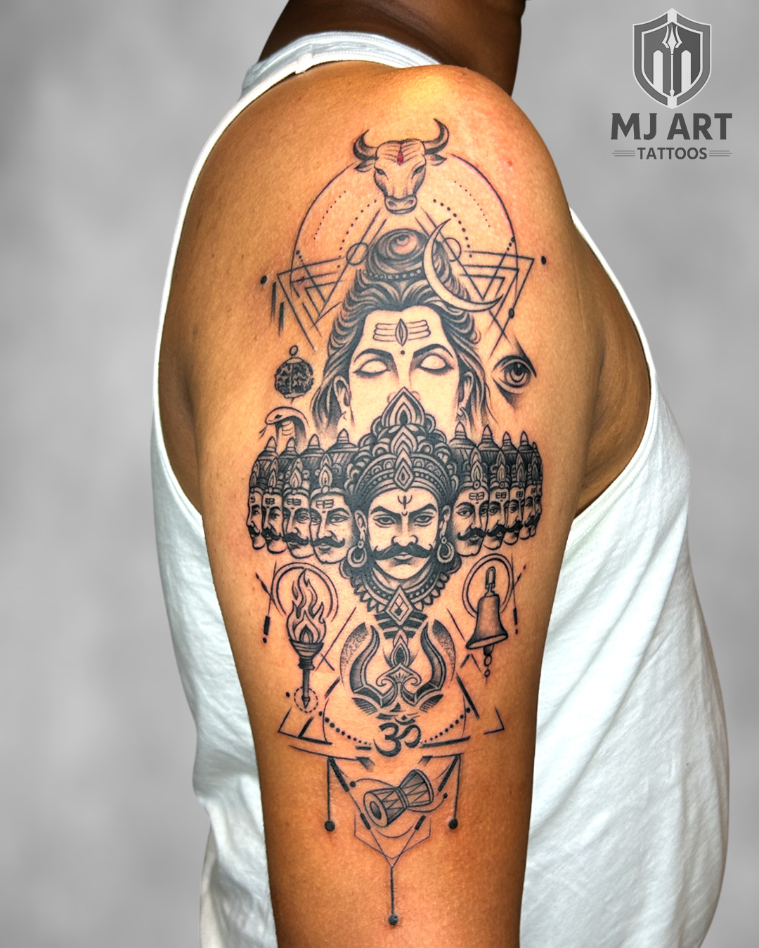 Shiva Ravana Religious Shoulder Tattoo
