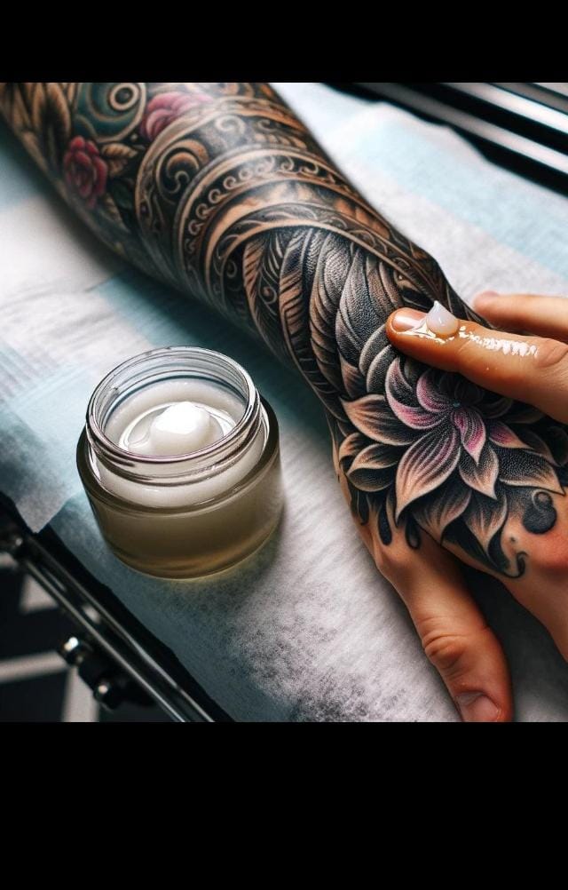Close-up of tattoo skin during the healing recovery process